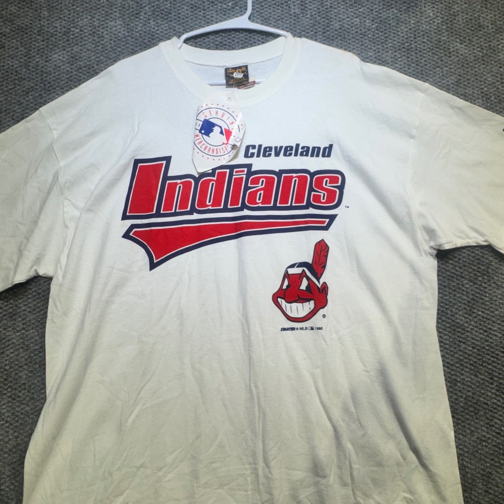 Vintage 1995 Cleveland Indians Starter T-Shirt Chief Wahoo Deadstock XL White